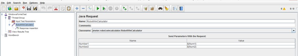 Transfer of these parameters to the JavaRequest sampler 