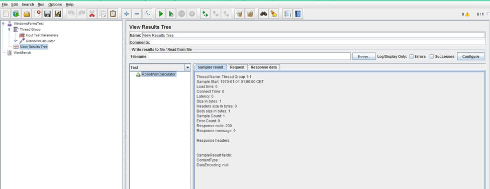 The test result displayed under View Results Tree element