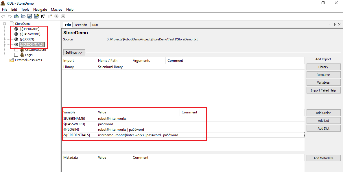 Types of variables in Robot Framework