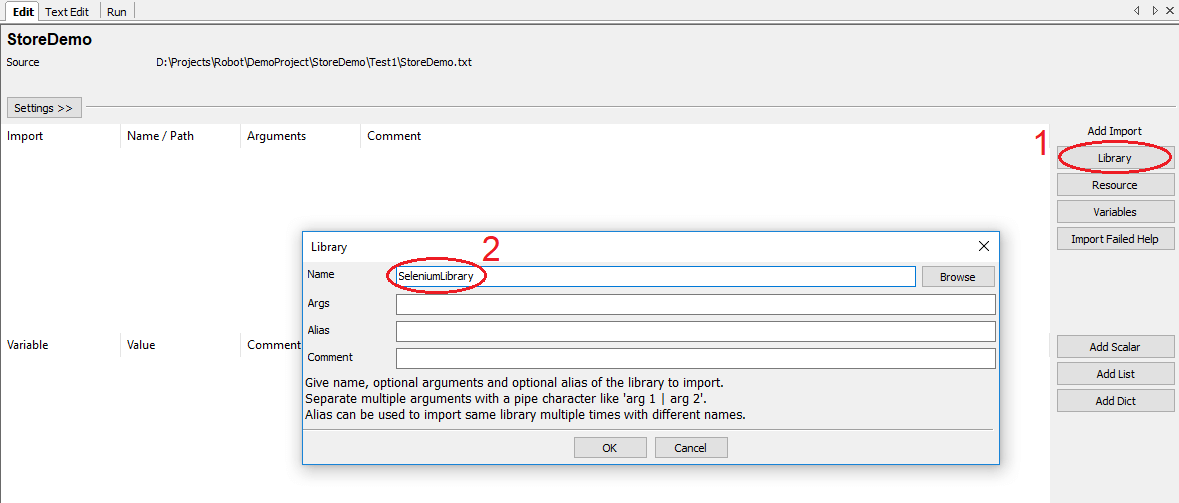 Setting SeleniumLibrary in RIDE