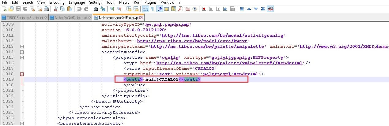 Replace CATALOG element with elements that are required to have CDATA section. In this example TITLE and ARTIST.