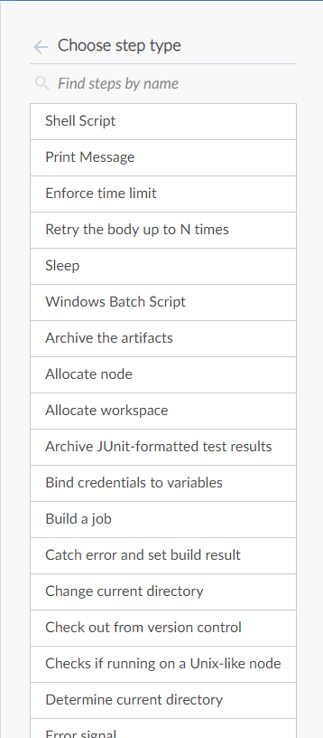 Figure 6 List of step types