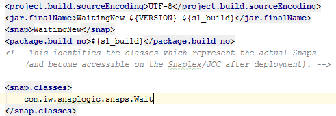 configure the suitable pom file to include the new class(snap) that we have created for the snap pack