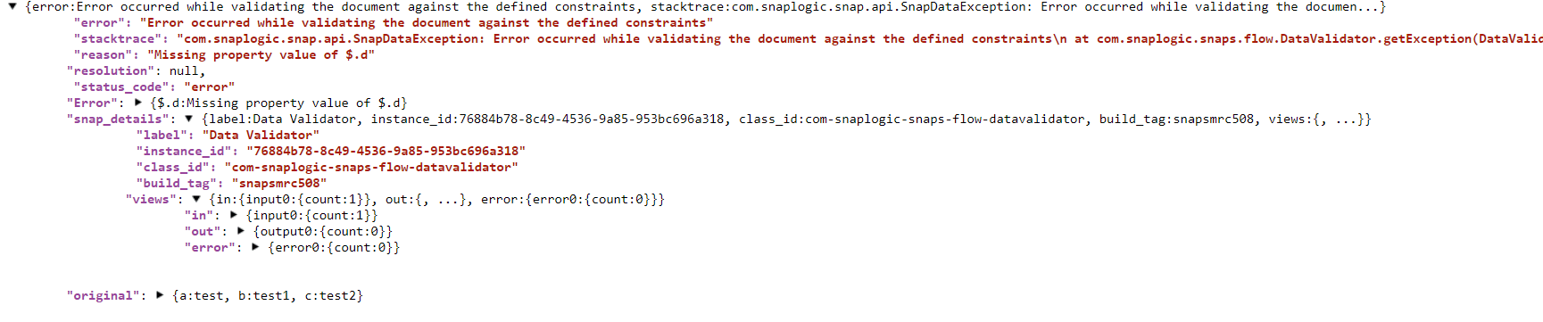 Figure5: SnapLogic default error message structure