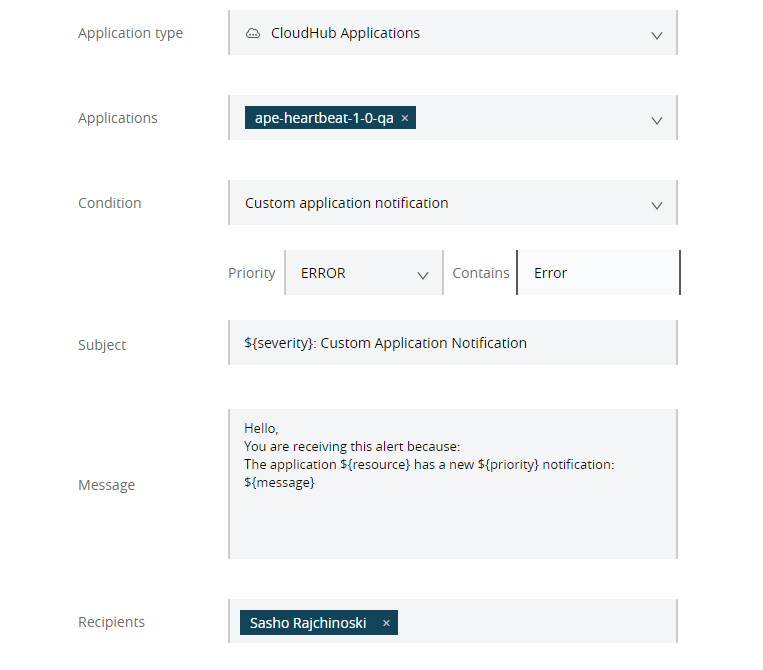Mulesoft external API for custom alerts creation and automatic application restarting