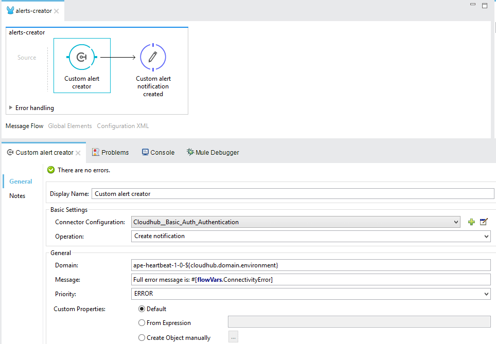 Mulesoft external API for custom alerts creation and automatic application restarting