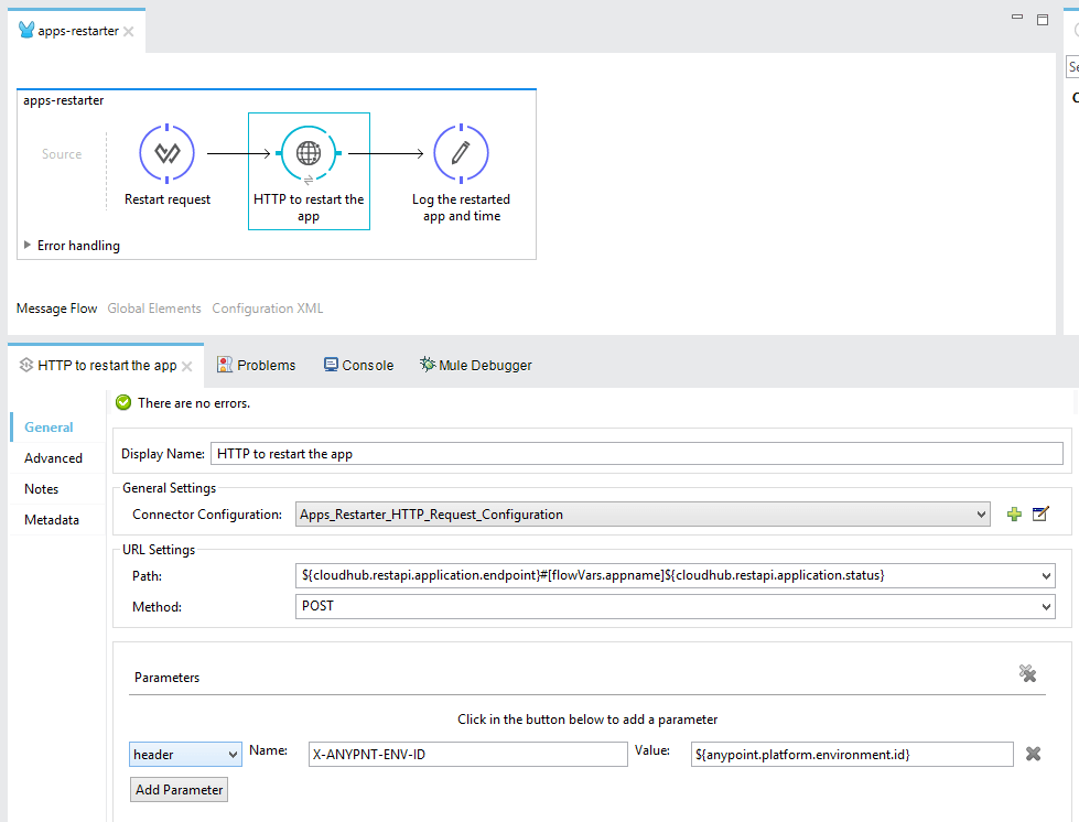 Mulesoft external API for custom alerts creation and automatic application restarting