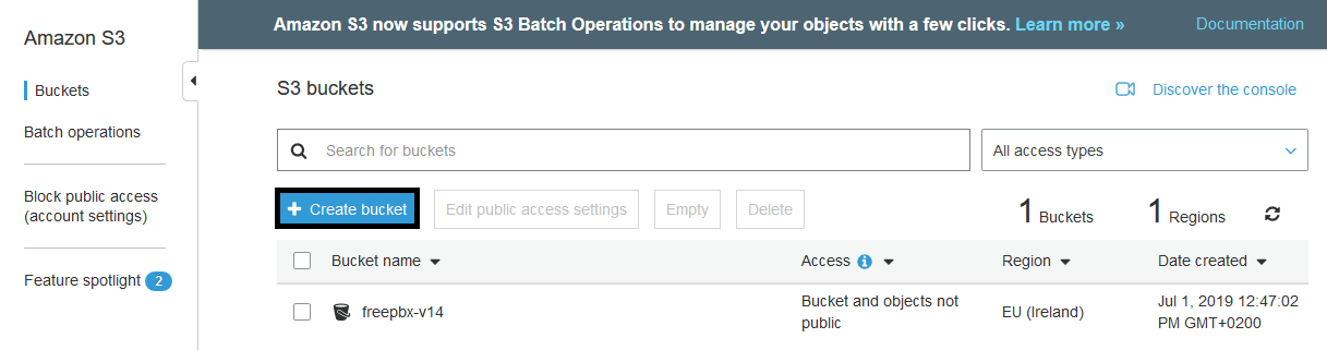 login to AWS Console > go to S3 Buckets and Create Bucket.