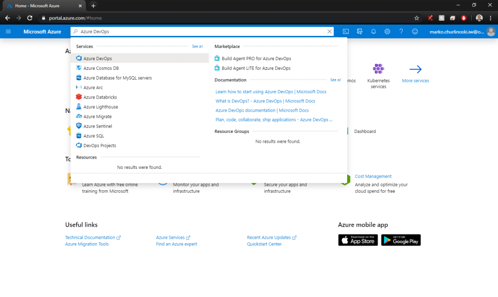 Picture 3. Search for ‘Azure DevOps’