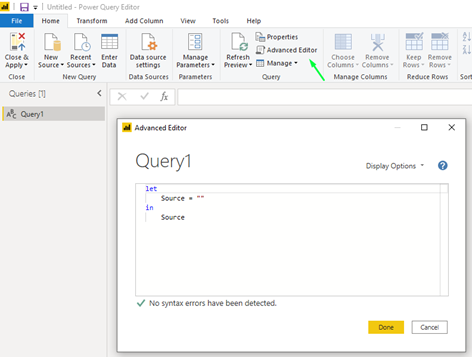 PowerBI Import Data Query Advanced Editor