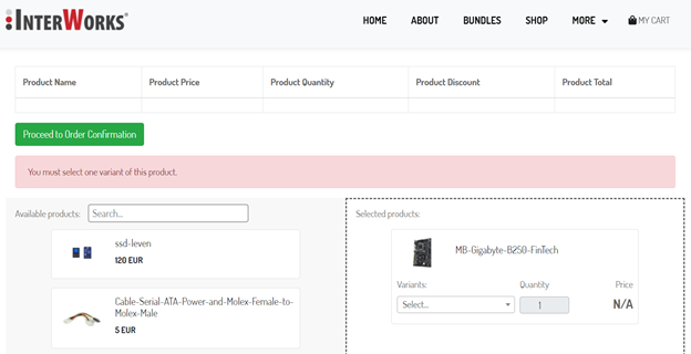 Selecting a product from the bundle