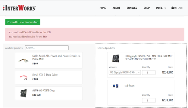 Selecting dependent products (select SSD from the bundle)