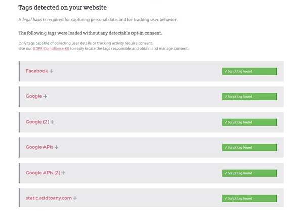 tags detected on ypur website
