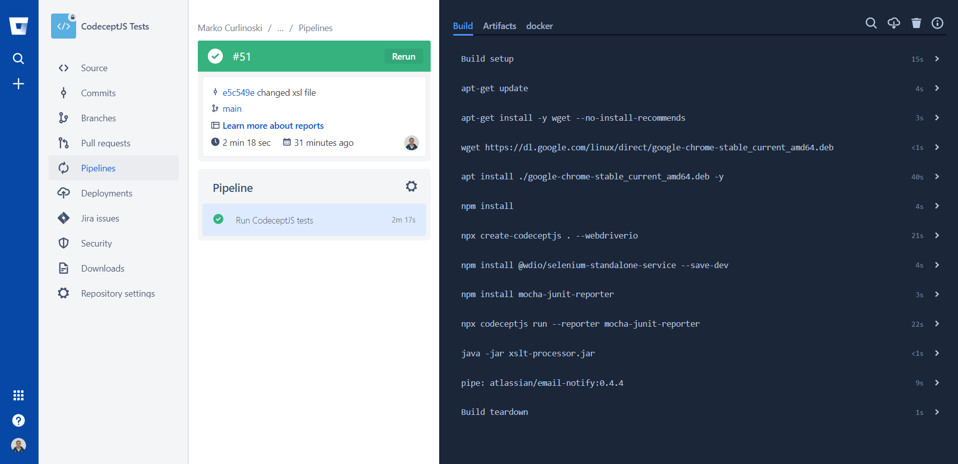Pipeline execution logs