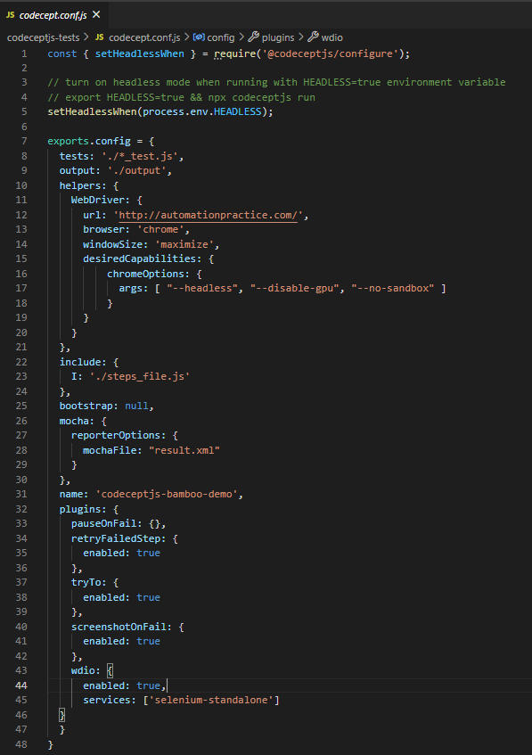codecept.conf.js file