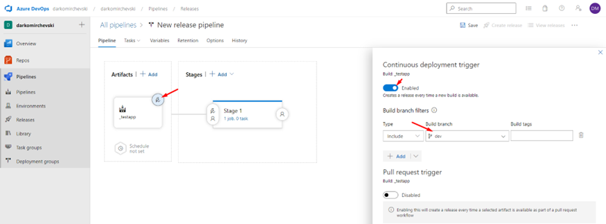 setting continuous deployment trigger