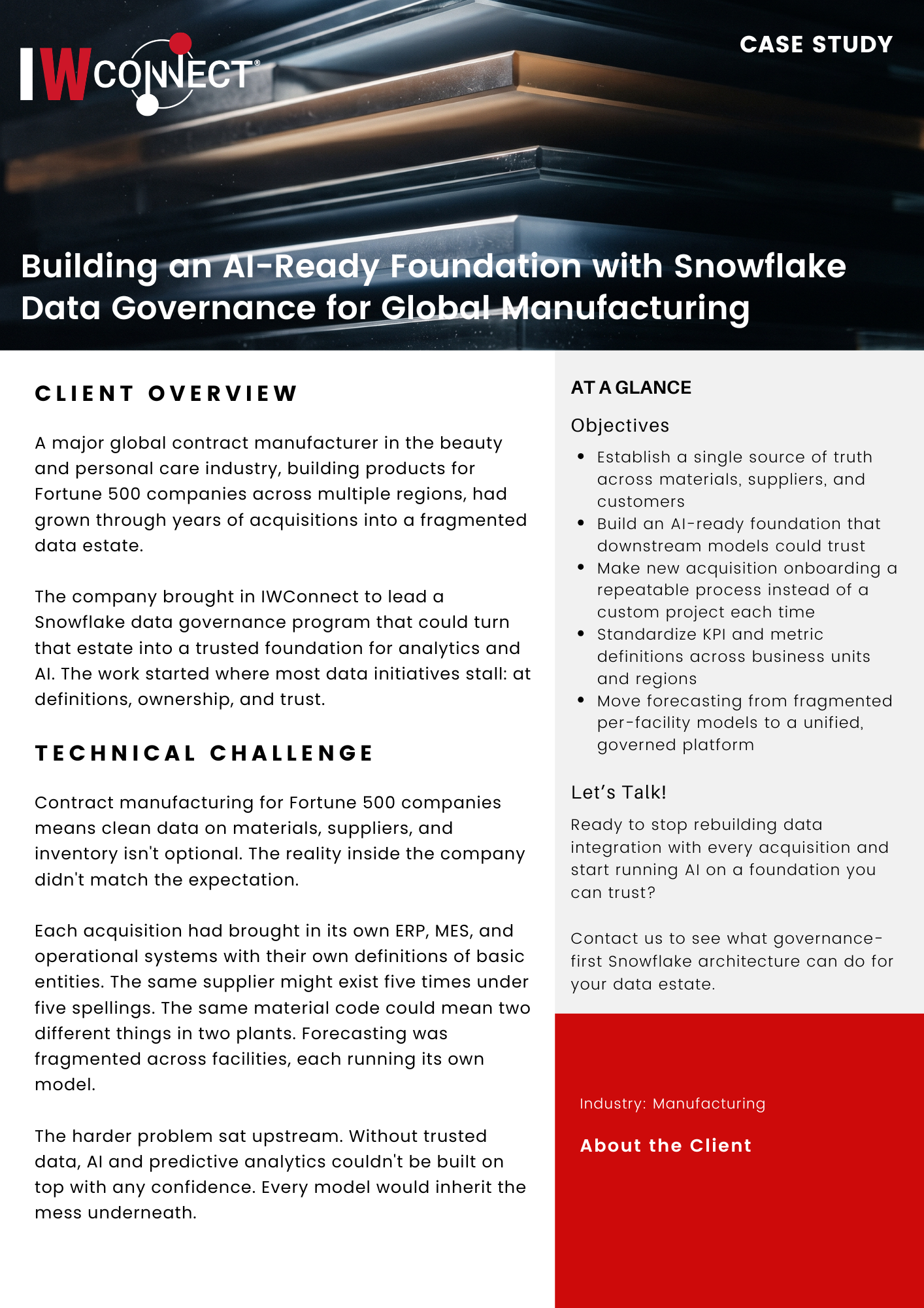 Featured image for the Snowflake data governance manufacturing case study.