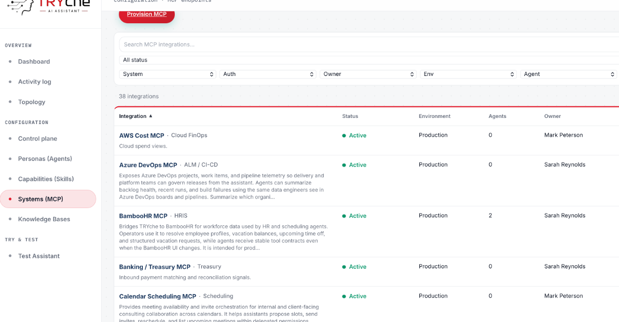 Systems MCP integrations screenshot