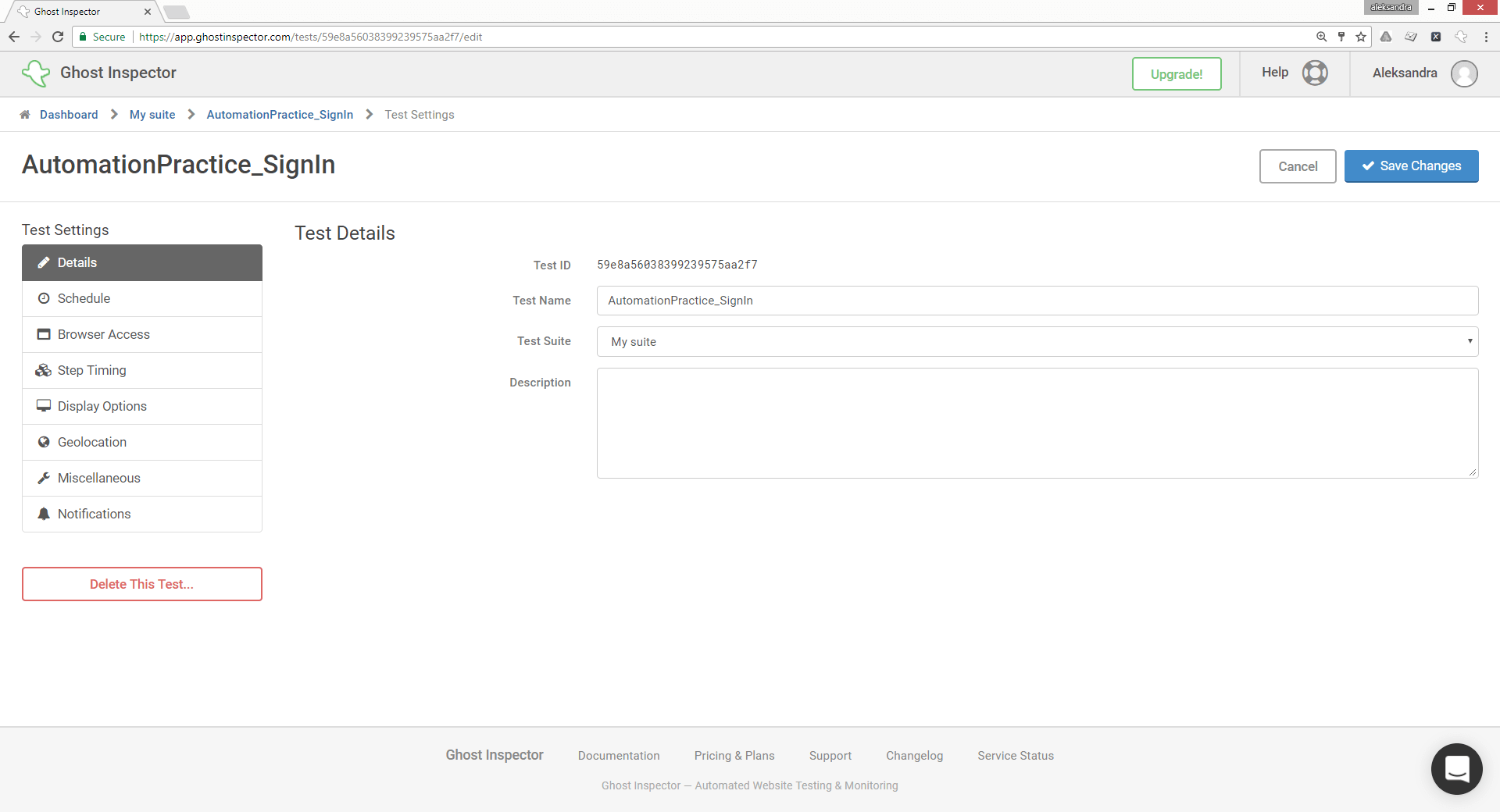Test Settings
