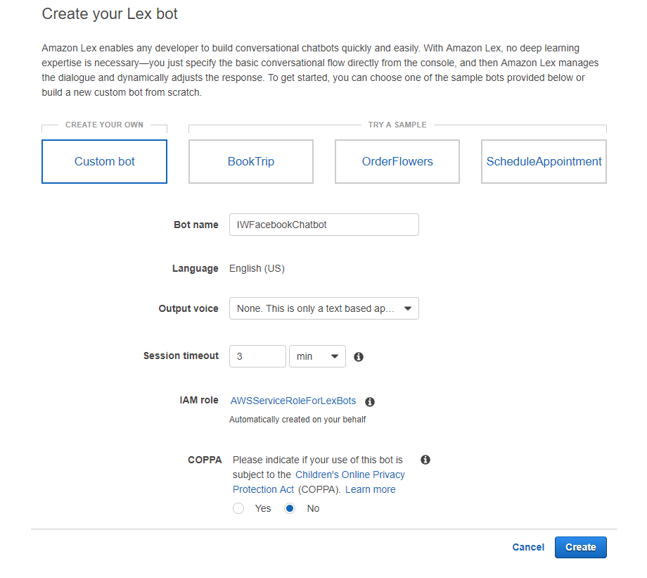 How to create a Lex bot