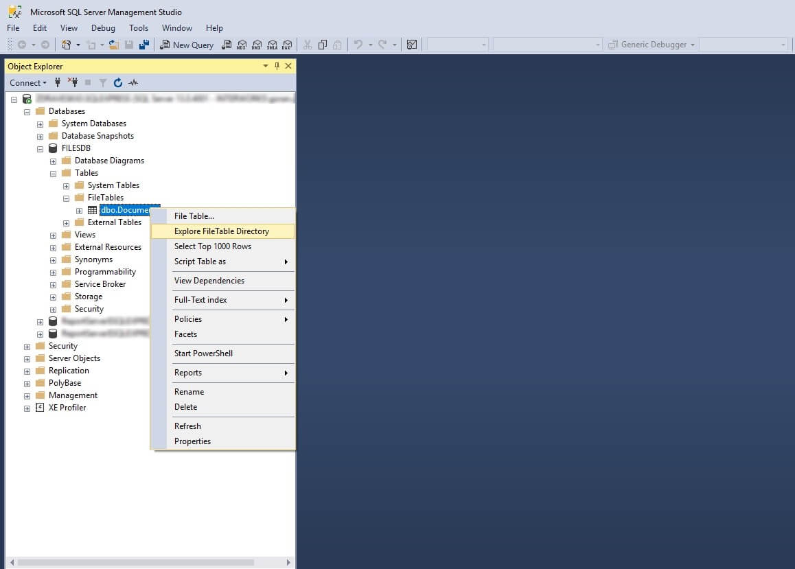 Explore FileTable Directory option