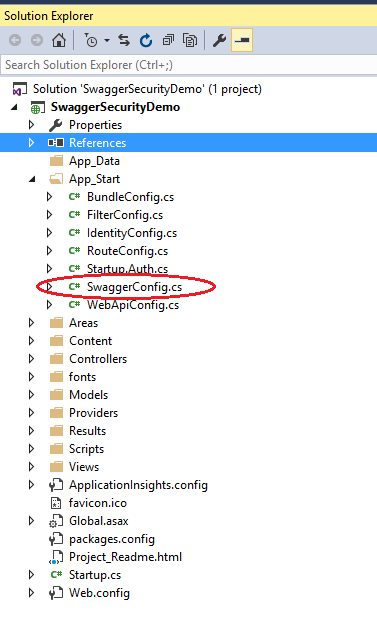 After installing Swashbuckle Nuget package to the Web API project there will be a new file called SwaggerConfig.cs under App_Start folder